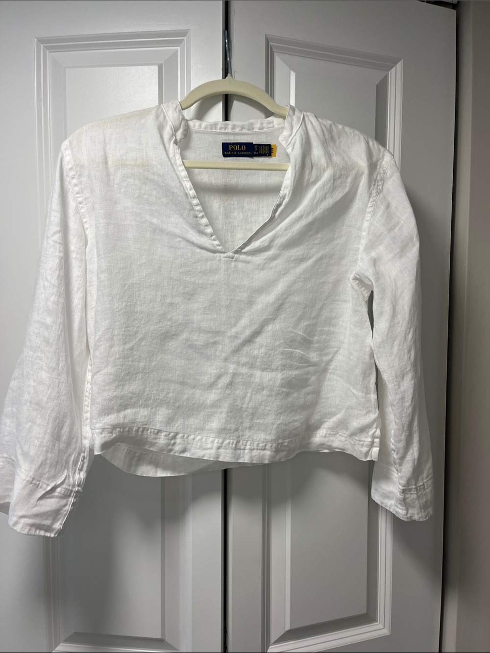 Polo by Ralph Lauren White Linen V-Neck Tunic Top